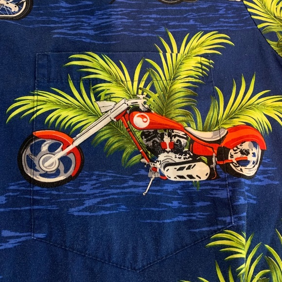 Aloha Republic Hawaiian Motorcycle Palm Graphic Button Down Shirt Men’s Sz XXL - Picture 4 of 5